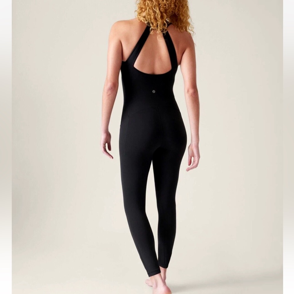Athleta Transcend bodysuit Black athletic jumpsuit Size Large tall open back - Picture 1 of 5
